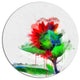 Colorful Flower Stem With Splashes, Floral Round Metal Wall Art, 11"