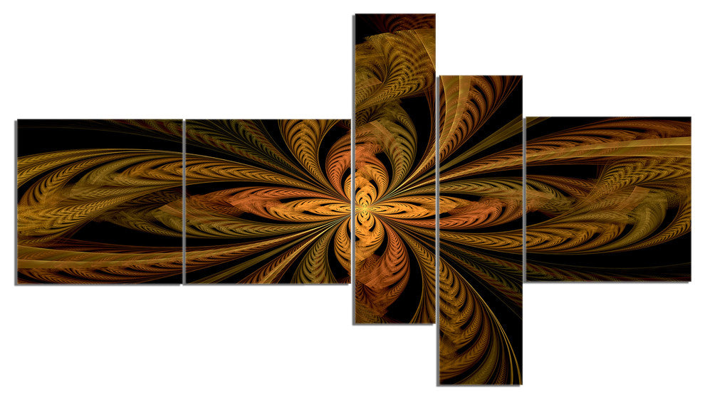 Colorful Fractal Flower Pattern, Contemporary Canvas Print, 60"x32", 5 panels