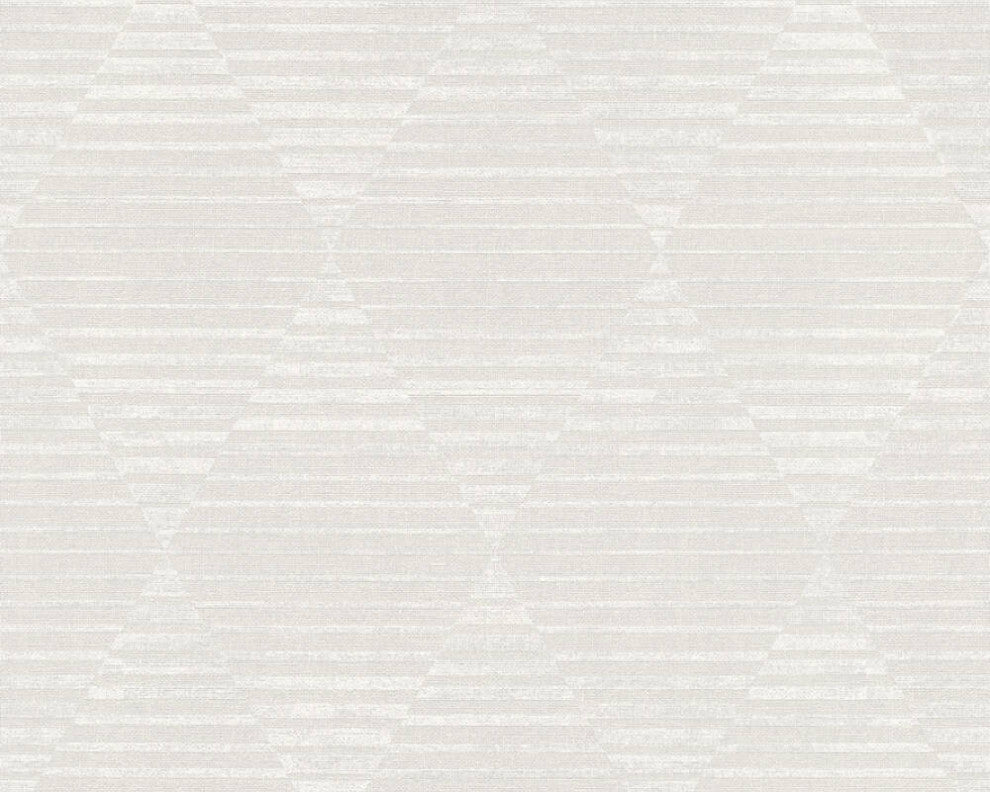 Geometric Textured Wallpaper, Diamonds, Beige Cream, Sample