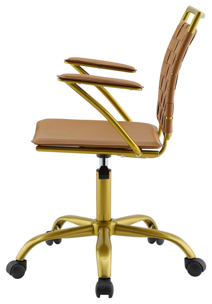 Computer Work Desk Chair, Faux Leather, Tan, Modern, Home Business Office