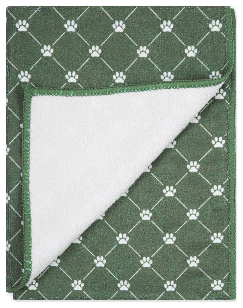 Hunter Green Printed Trellis Paw Small Pet Towel (Set of 3)