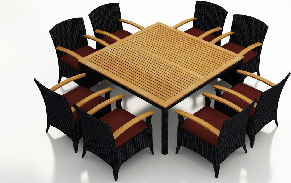 Arbor 9 Piece Arm Square Dining Set, Canvas Henna