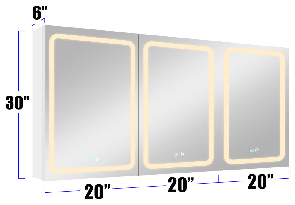 60 in.W x 30 in. H Aluminum Surface Mounted Medicine Cabinet with Mirrors