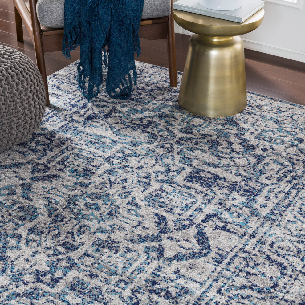 Monte Carlo Updated Traditional Navy, White Area Rug, 7'10"x10'3"