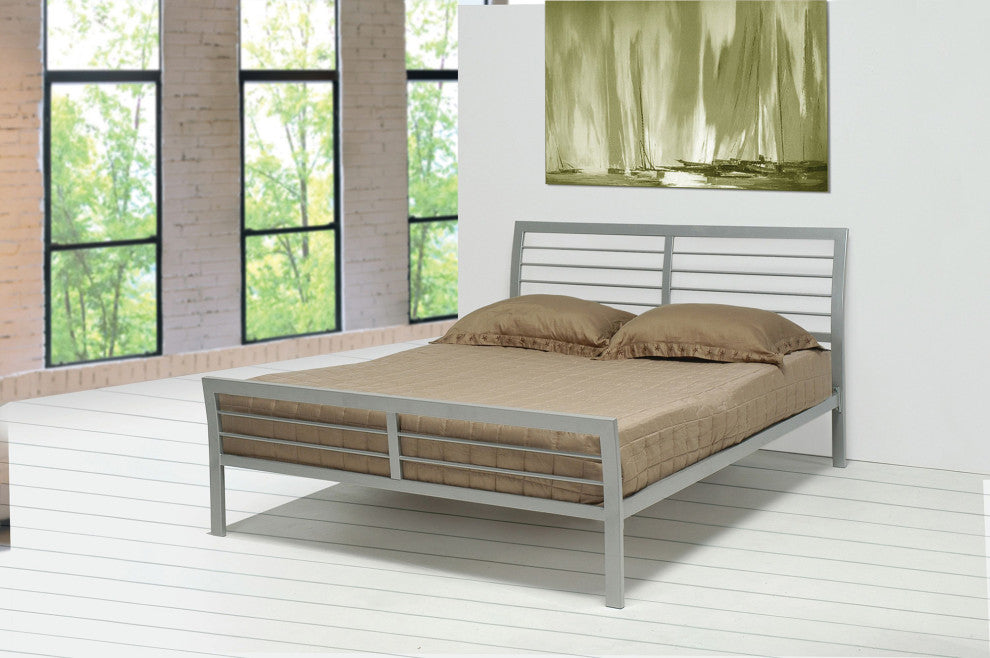 Contemporary Full Metal Bed, Silver