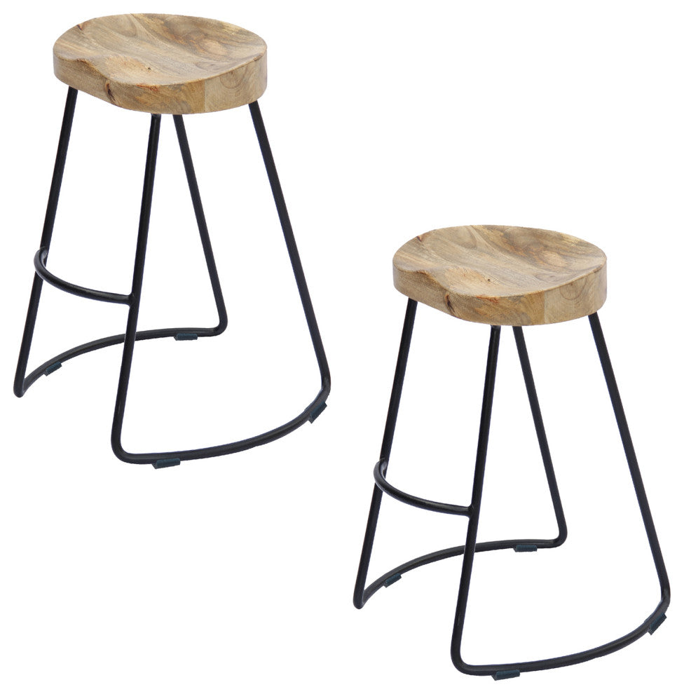 Benzara UPT-37910-2 Wood Industrial Counter Height Stool, Brown, Black