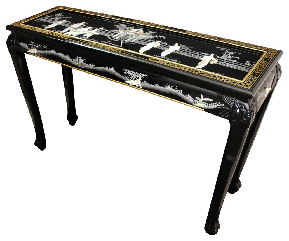 Claw Foot Console Table, Black Mother of Pearl Ladies