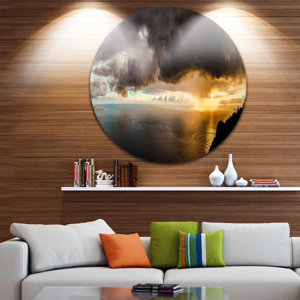Storm Dark Could At Sunset, Landscape Photo Round Metal Wall Art, 11"