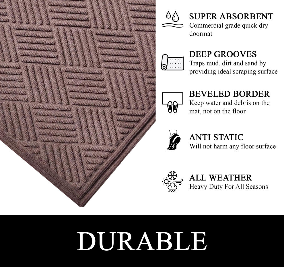 A1HC Superior Absorbant Polypropylene Doormat, Chocolate Brown Checkered, 18"x30"