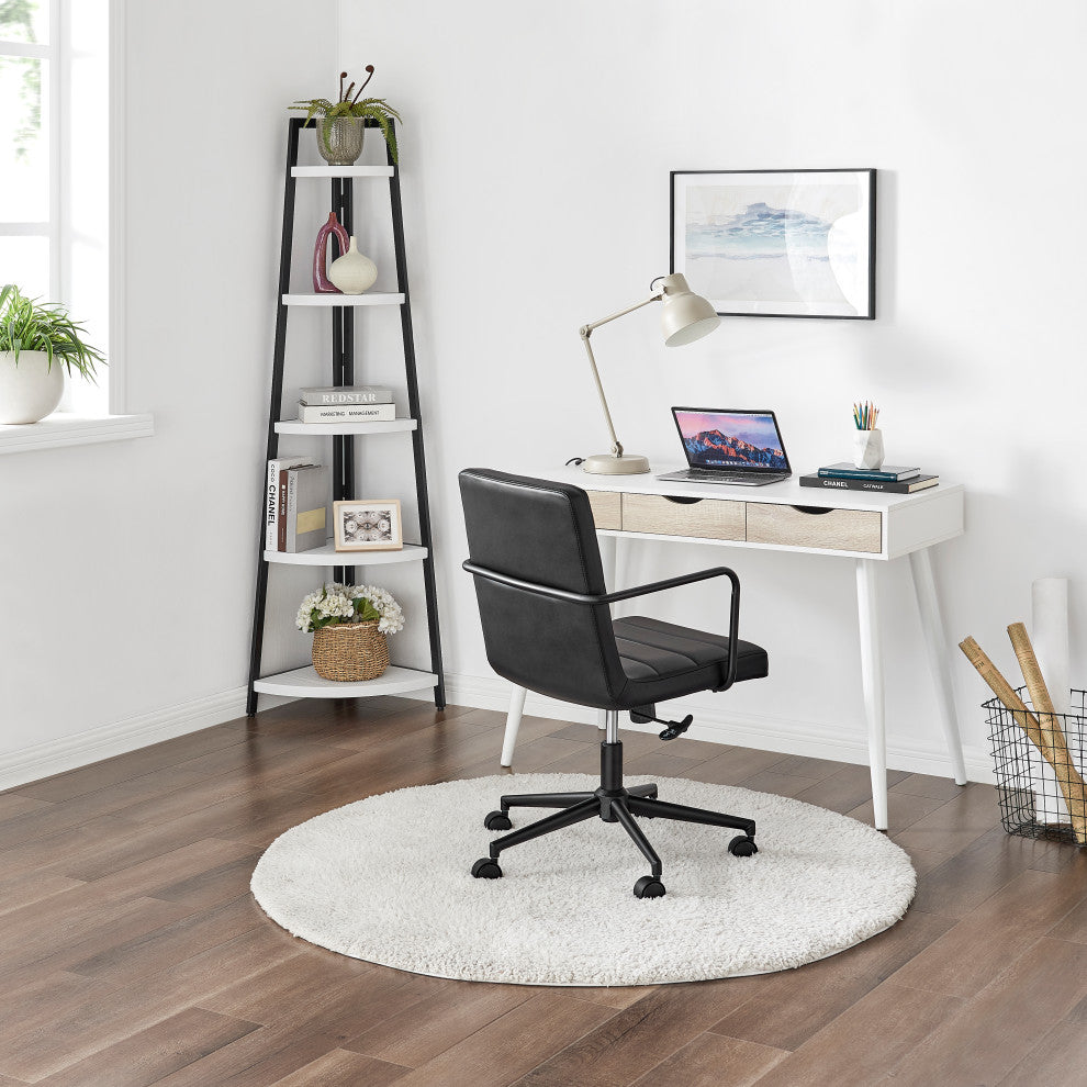 Danya B. Free-Standing 5-Tier Pyramid Corner Shelf, Black/White