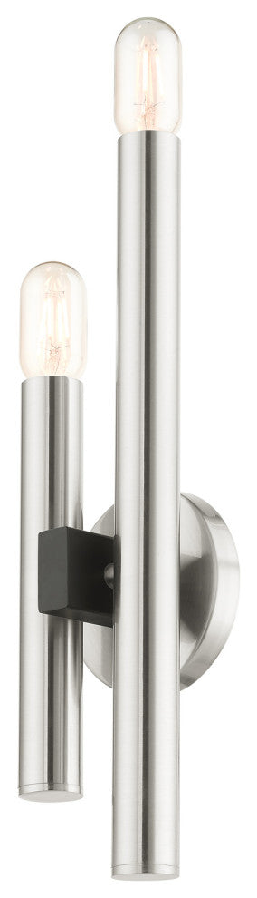 Brushed Nickel Mid Century Modern, Urban, Scandinavian, Double Sconce