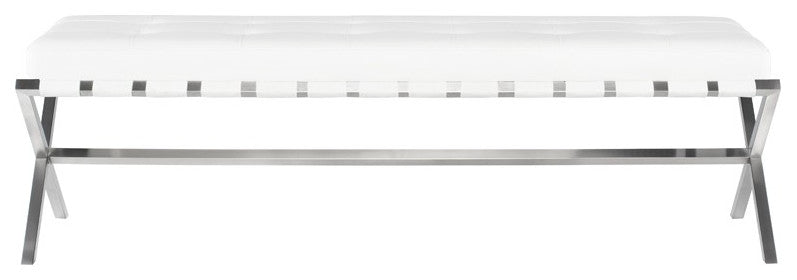 Auguste Bench 59" in Brushed Stainless Steel, White