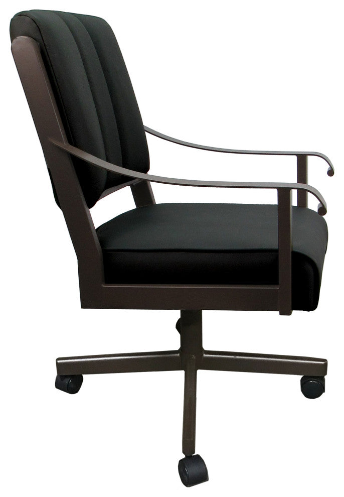 Leather Memphis Dining Caster Chair Swivel Tilt with Wheels, Black Leather on Brown