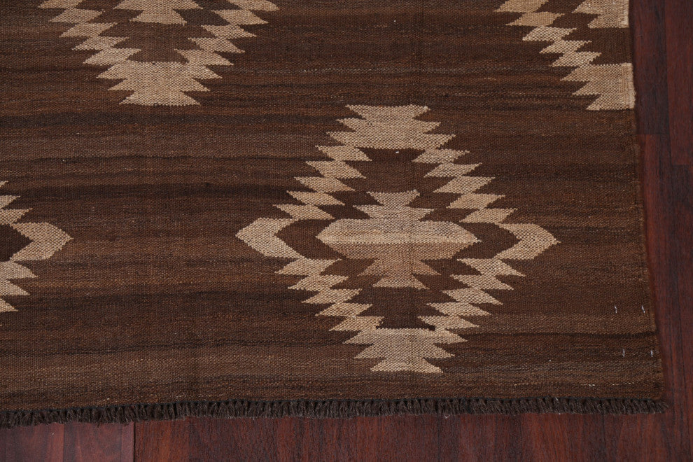 Natural Dye Geometric Kilim Oriental Area Rug Flat-weave Wool Carpet 5x7
