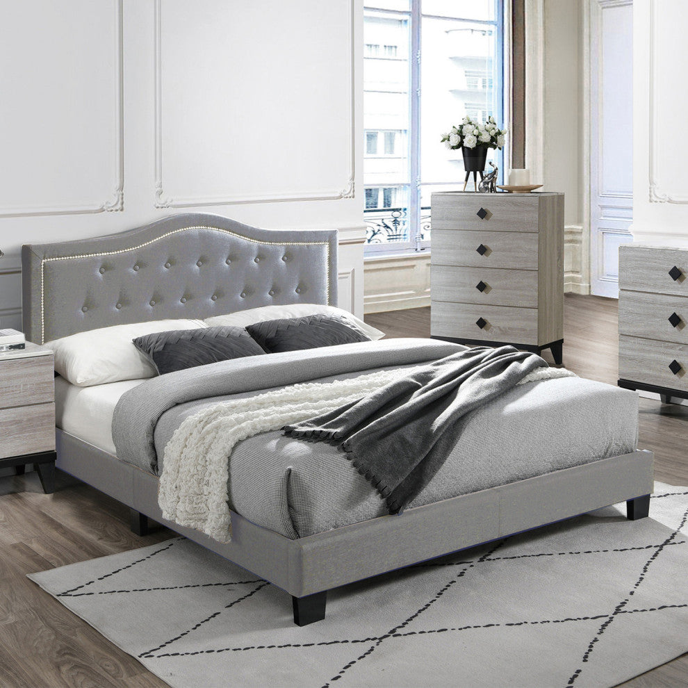 Twin Fabric Upholstered Bed, Gray