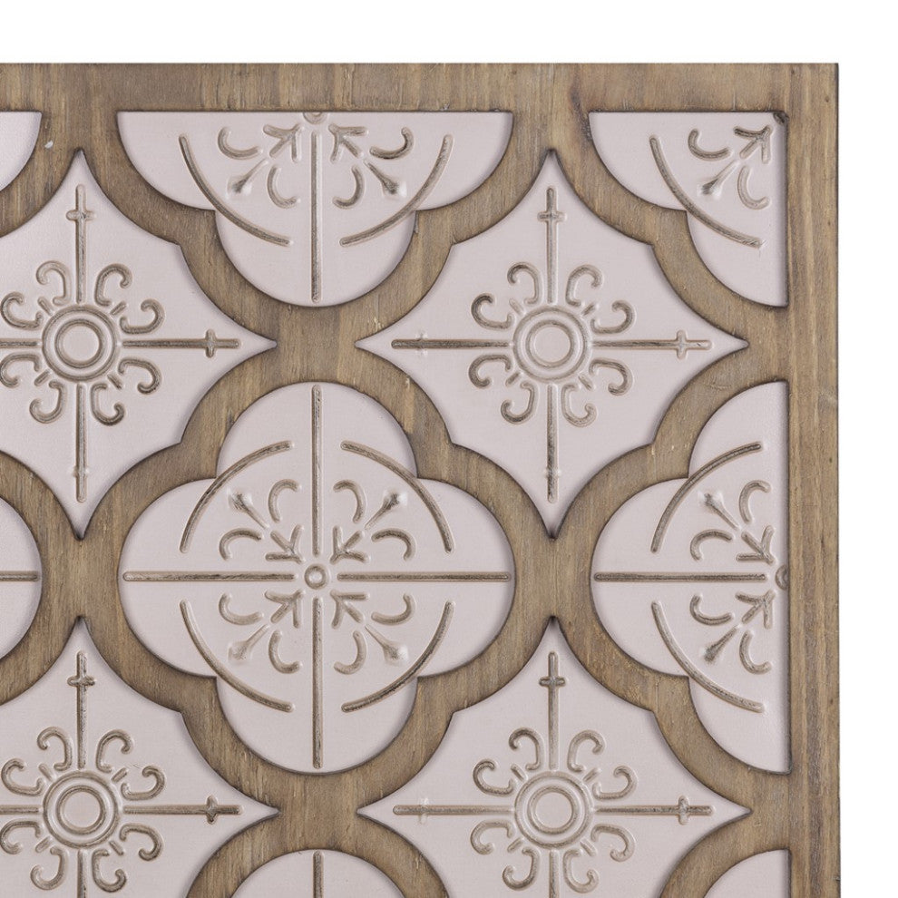 Pale Pink Quatrefoil Metal and Wood Wall Plaque