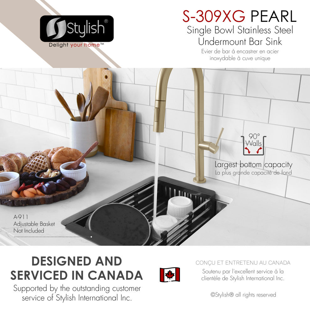 STYLISH 16"L x 18"W Undermount Bar Sink Single Bowl with Grid and Strainer