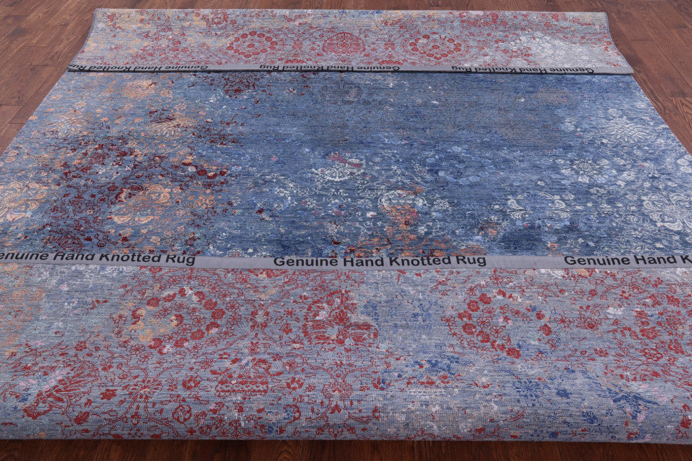 9' 1" X 12' 1" Modern Handmade Wool and Silk Rug Q6838