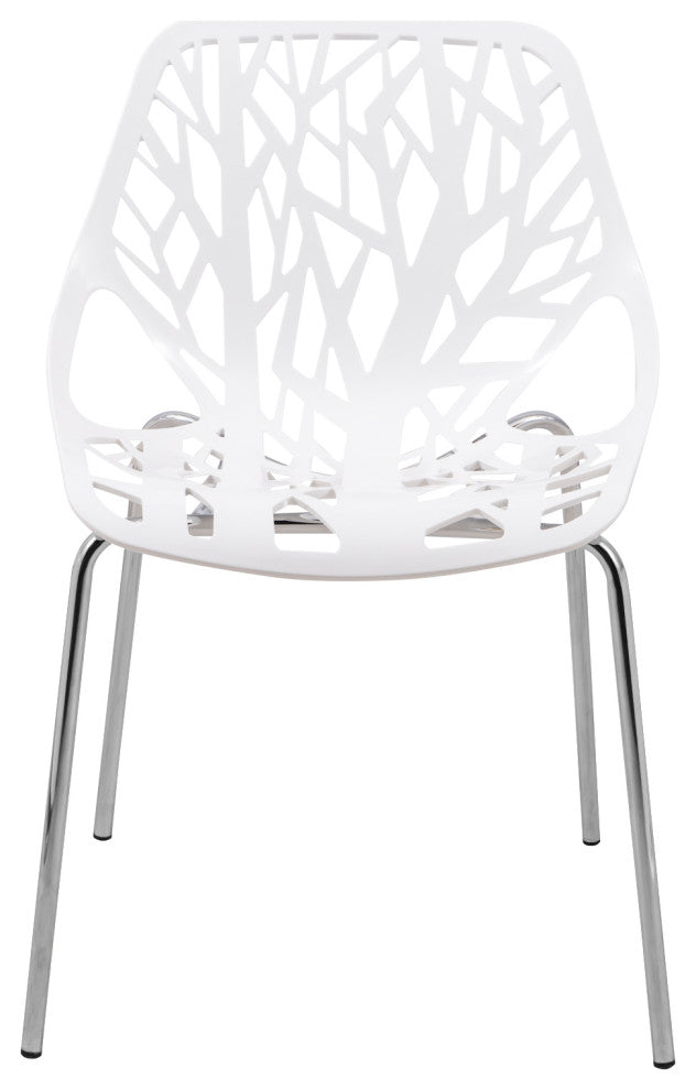Leisuremod Asbury Plastic Stackable Dining Chair With Chromed Legs, Set of 2, White