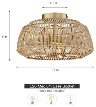 Bohemian Rattan Semi-Flush Mount Ceiling Light, 14'' W-2 Lights