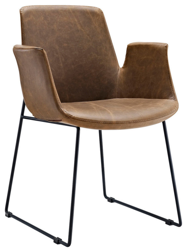 Modern Contemporary Dining Leather Armchair, Brown, Vinyl Leather