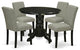 5Pc Rounded 42" Dining Table, Four Parson Chair, Black Leg, Fabric Shitake