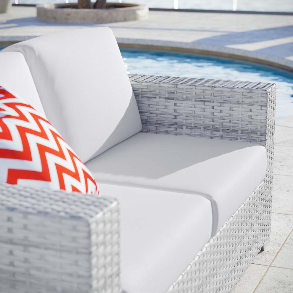 Lounge Loveseat Sofa, Rattan, Wicker, Gray White, Modern, Outdoor Patio