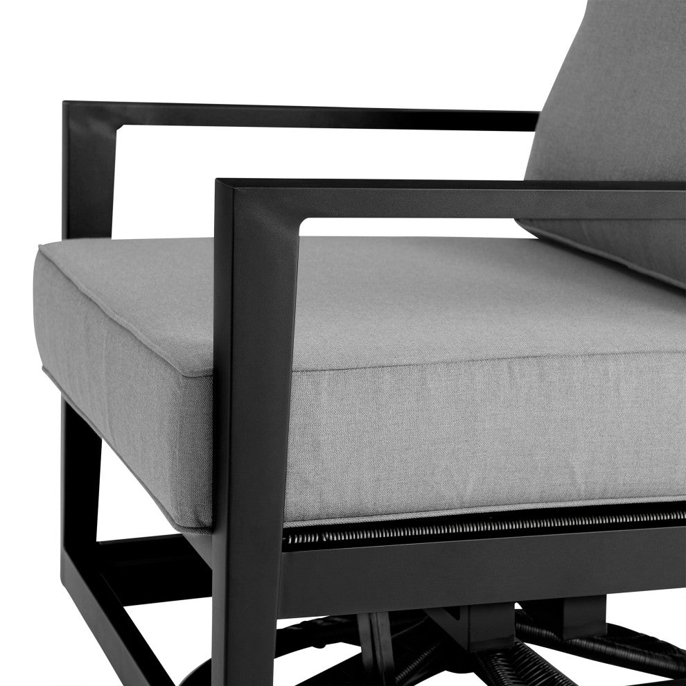 Grand Black Aluminum Outdoor Swivel Glider Chair With Dark Gray Cushions