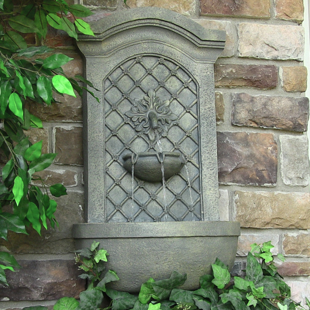 Sunnydaze Rosette Leaf Electric Outdoor Wall Water Fountain, French Limestone