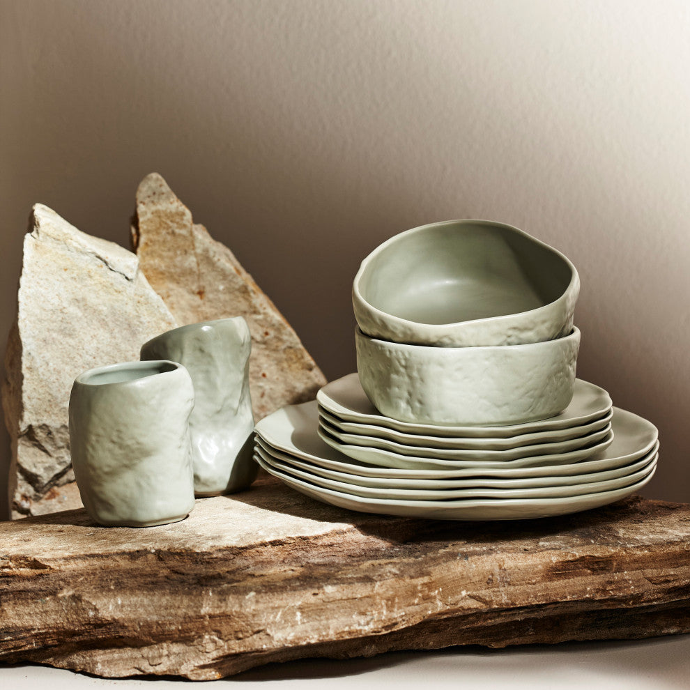 Stone by Mercer Project ATIK Stoneware 16 Piece Dinnerware Set, Sage-Grey
