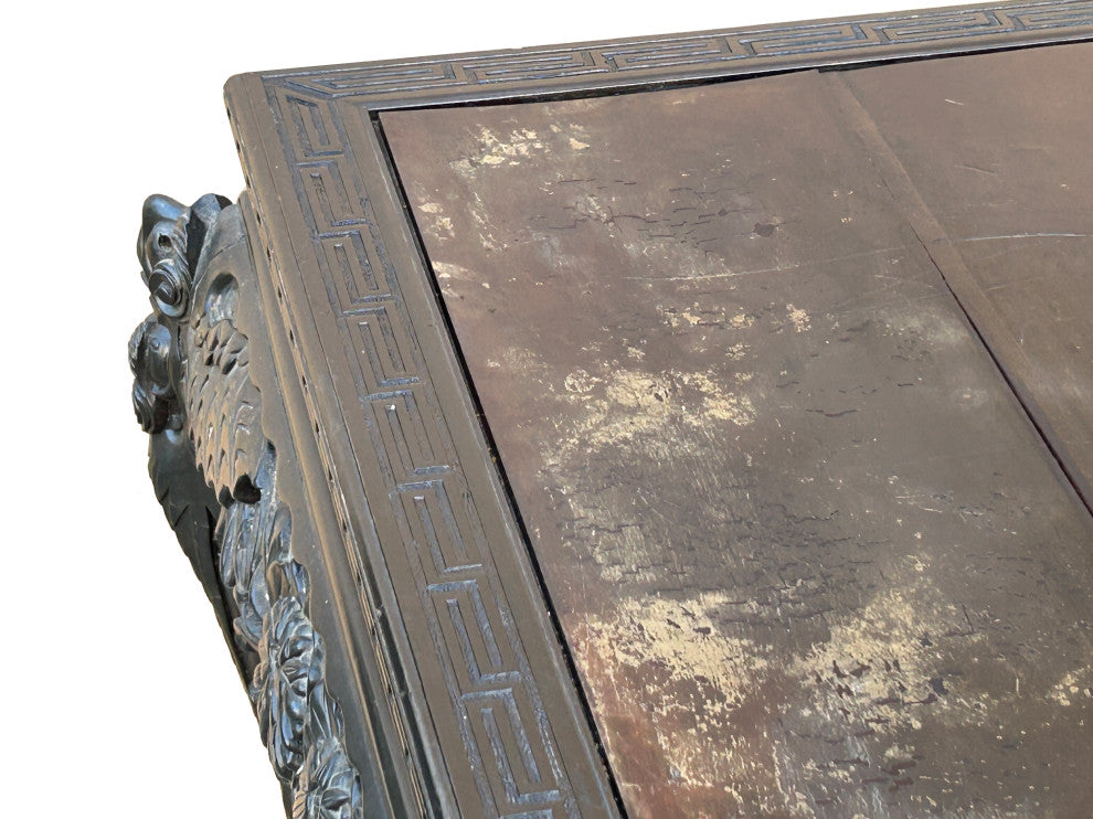 Vintage Chinese Black Relief Floral Carving Claw Legs Side Console Table Hws4812