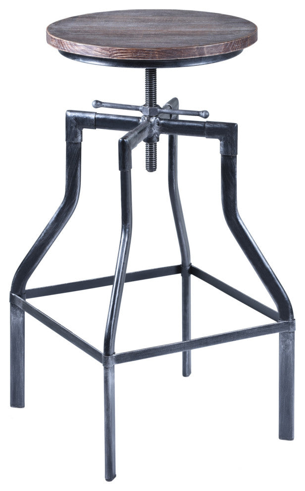 Adjustable Industrial Pine Wood Swivel Bar Stool