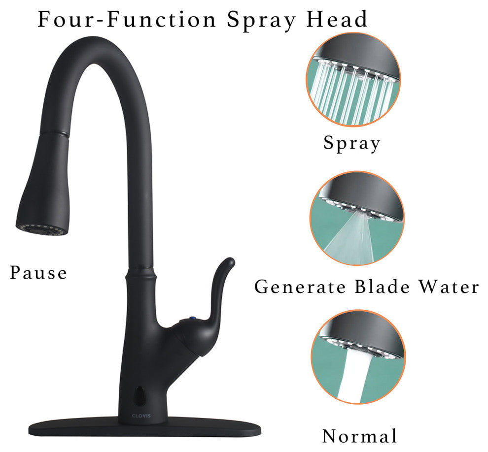 Single Handle Deck Mounted High Arc Pull Down Touchless Kitchen Faucet, Matte Bl