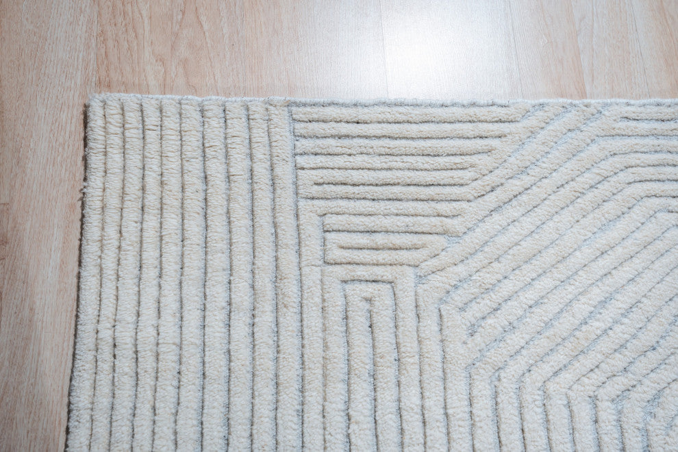 Hand Knotted Wool Ivory Transitional Modern Modern Knot Rug, 8'x10'
