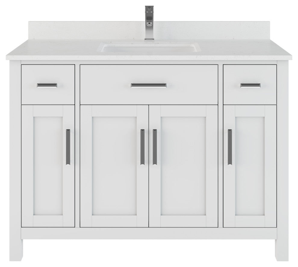 Kali Vanity with Power Bar and Drawer Organizer, White, 48