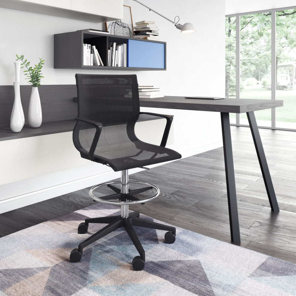 Computer Work Desk Chair, Fabric, Steel, Black, Chrome, Home Business Office