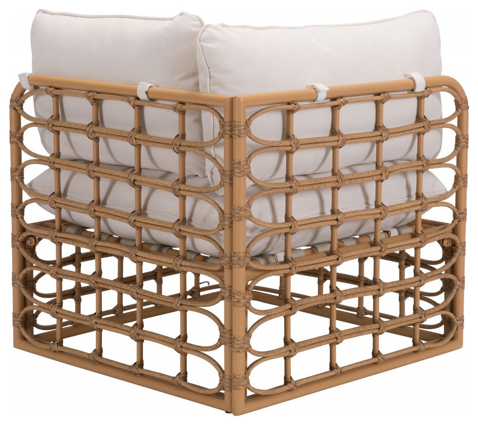 Beige and White Cane Corner Chair