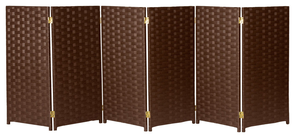 3 ft. Short Woven Fiber Room Divider 6 Panel Dark Mocha