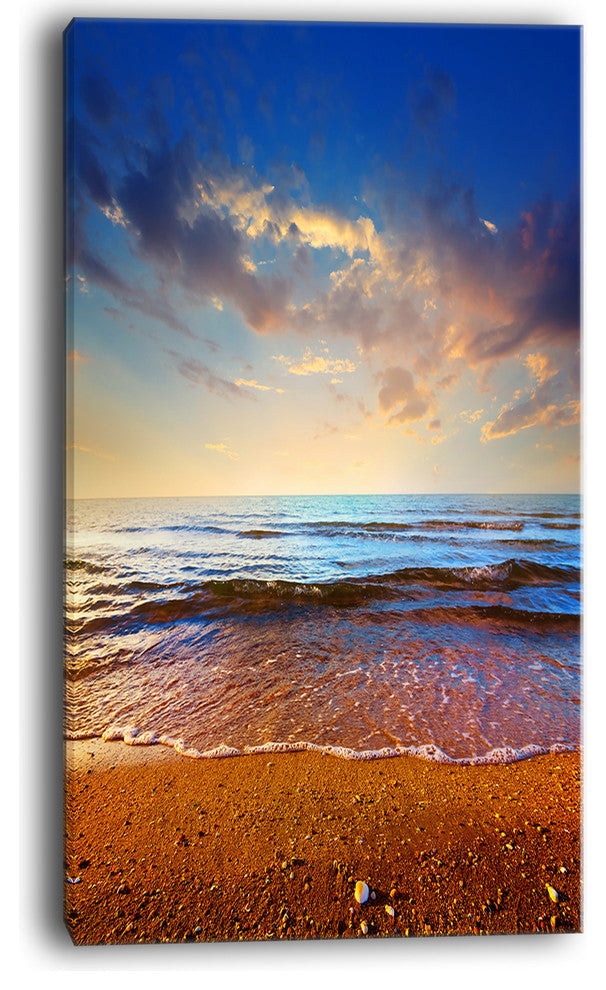 "Cloudy Skies With Vibrant Seashore" Modern Beach Canvas Art Print, 16"x32"
