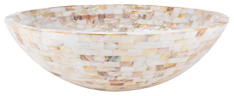 Mother of Pearl Seashell White and Gold Vessel Sink Rectangular Cube Inlay