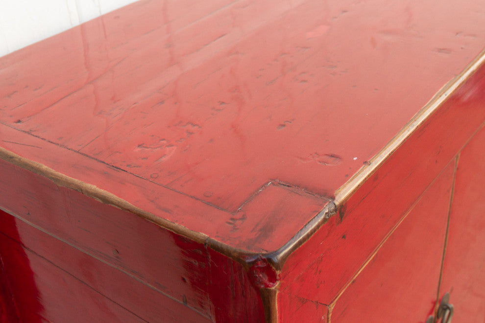 Long Red Lacquered Asian Sideboard