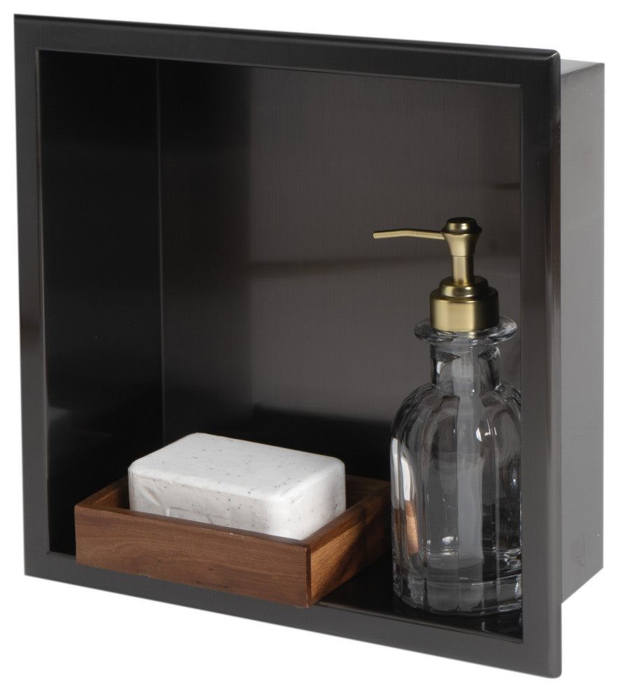 12"x12" Brushed Black Pvd Stainless Steel Square Single Shelf Shower Niche