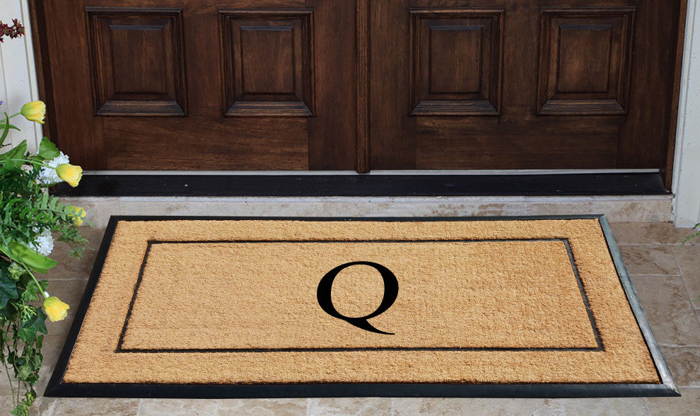 Natural Coir & Rubber Large Monogrammed Door Mat 30x60, Q
