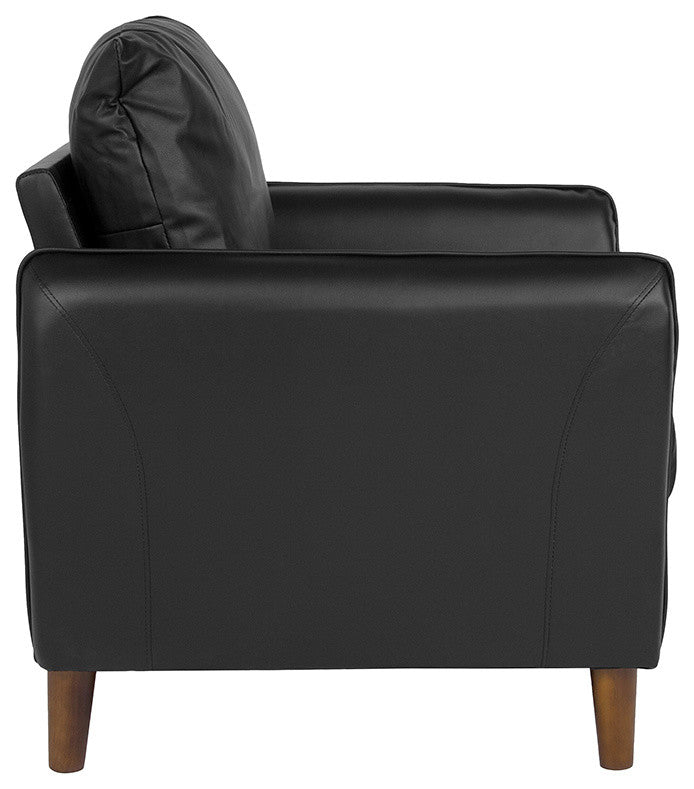 Milton Park Upholstered Plush Pillow Back Arm Chair in Black Leather