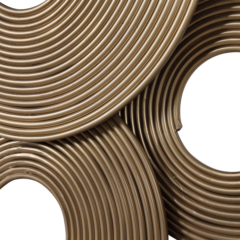 Modern Gold Metal Rings Wall Sculpture MidCentury Art Spiral Round Dimensional