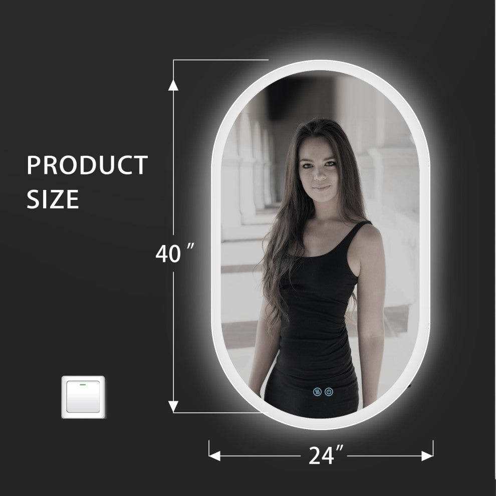 Anti-Fog Dimmable LED Oval Frameless Wall-mounted Bathroom Backlit Mirror, 40" X