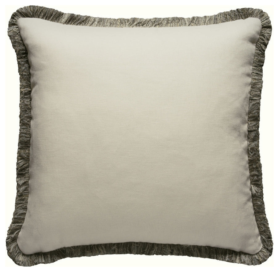 White Linen Cushion with Silvery Gray Fringe | Andrew Martin Beagle, Silvery Gray Fringe