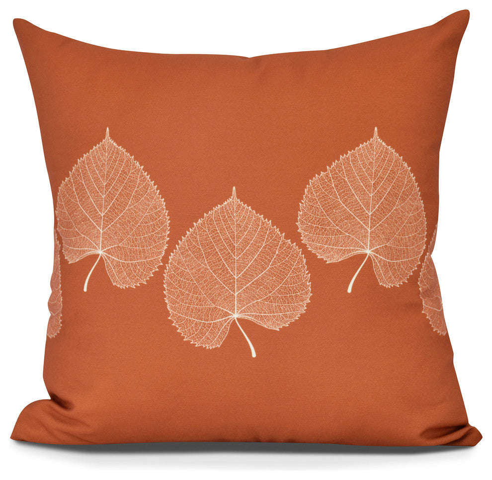 Leaf Print 2, Floral Print Pillow, Orange, 20" x 20"