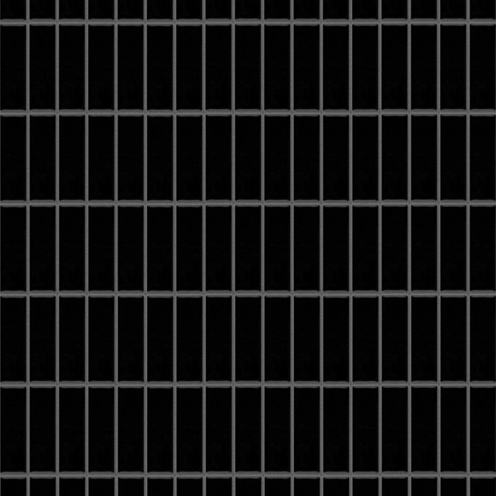 Metro Brick Stacked Glossy Black Porcelain Floor and Wall Tile