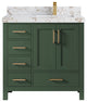 Malibu 36 Right Offset Bath Vanity in Lafayette Green 2" Viola Gold